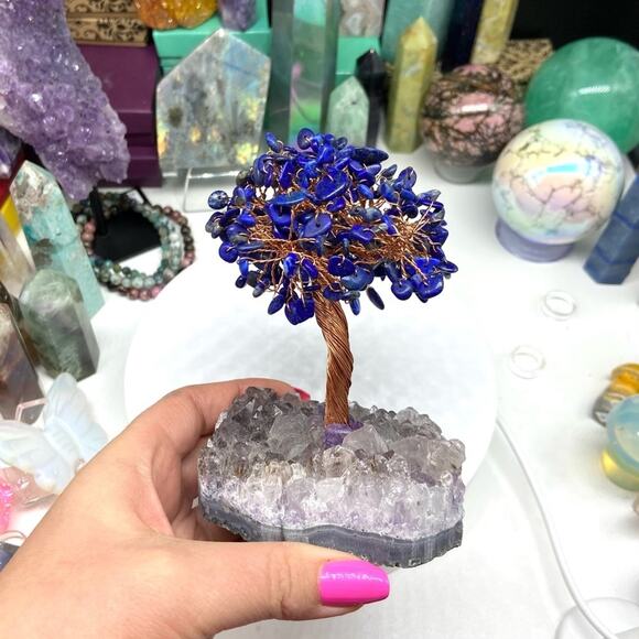 Lapis Lazuli Tree with Amethyst Base Crystal Statement Display Gift Crystals